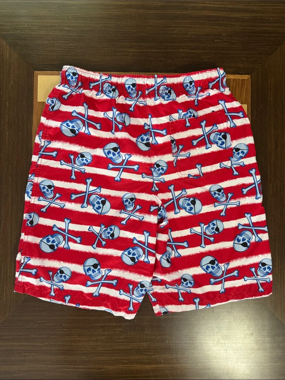 Wonder Nation boys red white striped pirate swim trunks size XXL.